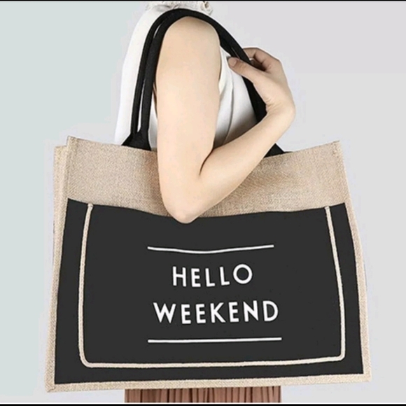 unbranded Handbags - Large Hello Weekend Burlap Beach Shopping Travel Shoulder Tote Bag